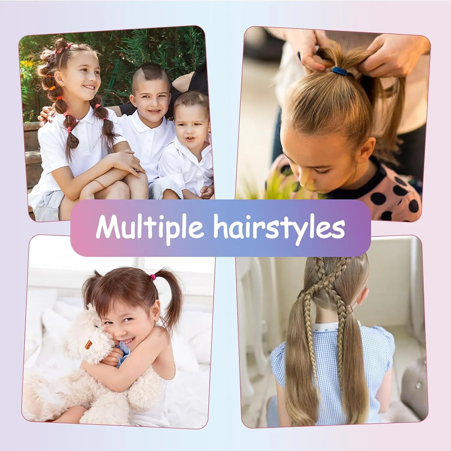 360PCS Hair Accessory Set: Elastic Ponytail Holders, Clear Organizer Box, Rat Tail Comb, 24 Colors for Kids, Toddlers, and Girls