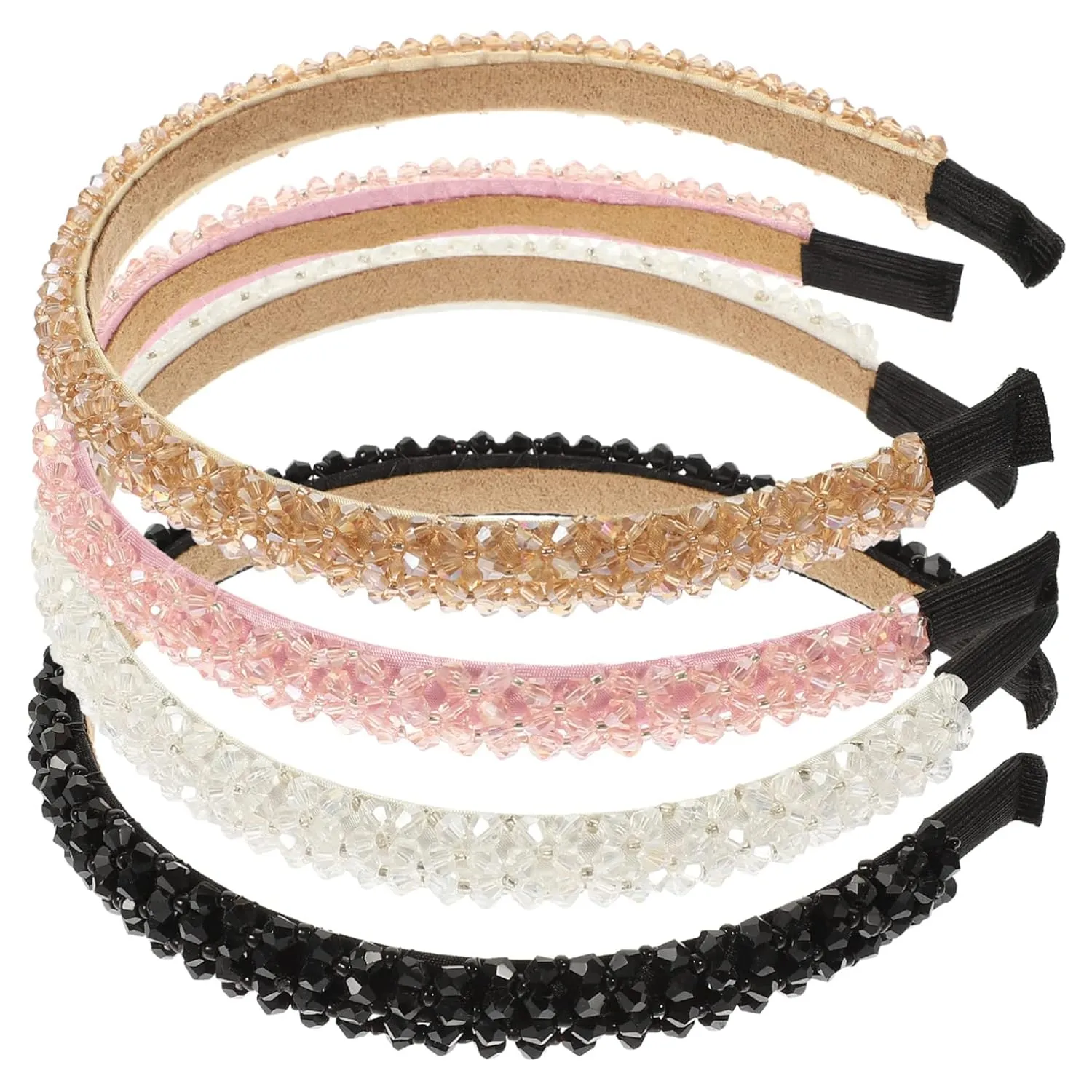4Pcs Versatile Rhinestone Headbands Handmade Cloth Skid Hair Accessories for Women Elegant Beaded Headbands for Parties