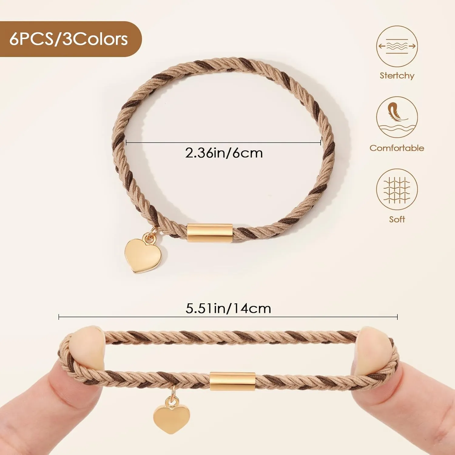 6 PCS Hair Bracelets for Women, Letter Boho Hair Ties for Thick & Thin Hair, Gold Initial Bracelet Sets, Dual-Use Stretch Bracelets, Braided Hair Ties for Ponytail Holders(A)
