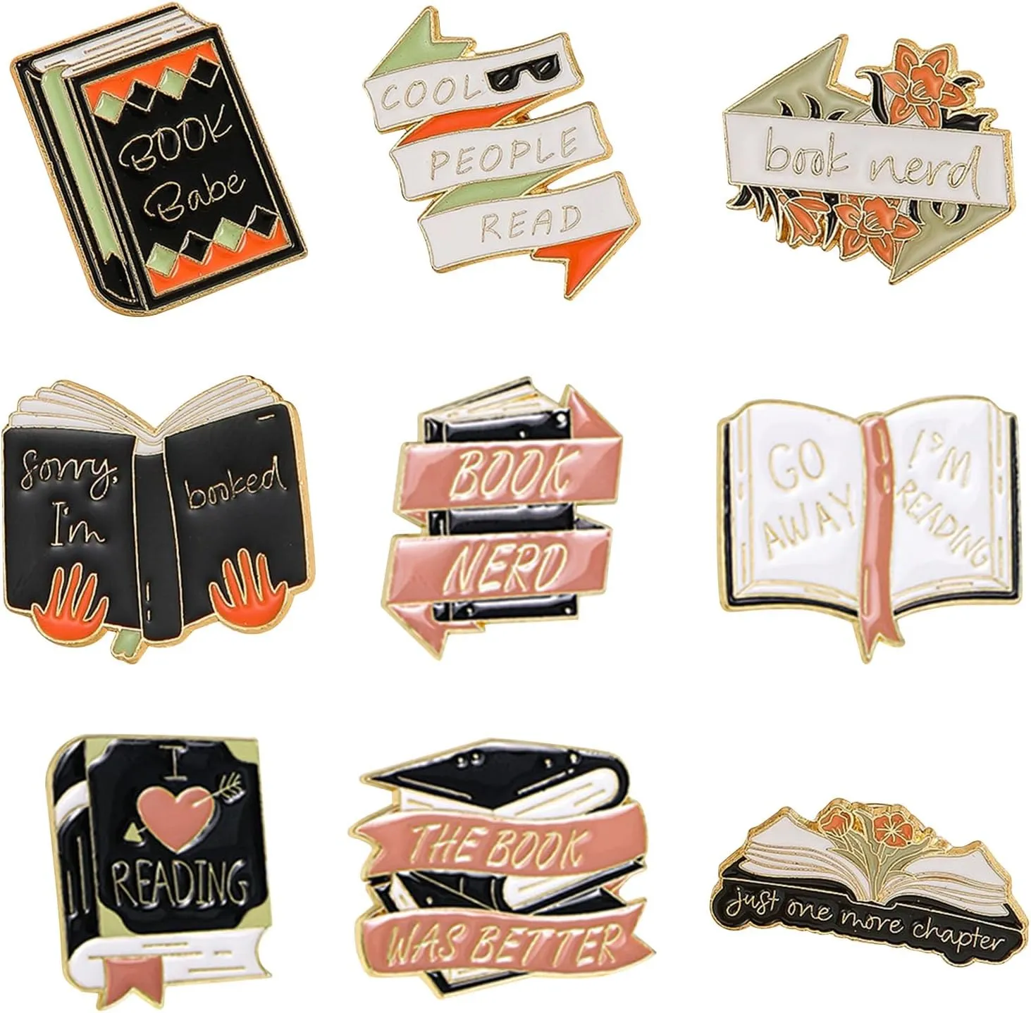 9PCS Book Pins Set,Cartoon Books Enamel Pins,Book Brooches Pin Badges for Clothing Bags Backpacks Jackets Hat Decoration Party Favors,for Literary Teacher Student Readers Book Lovers Gift