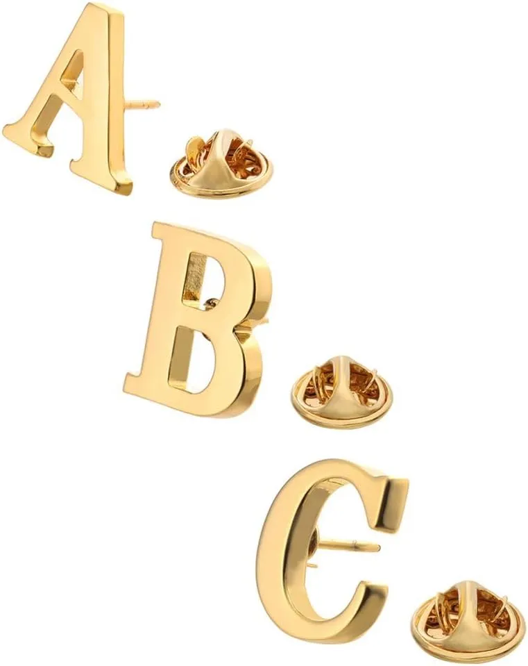 A-Z 26 English Letter Golden or Steel Color Small Brooch Alloy Pin Men Women Badge Jewelry Gift