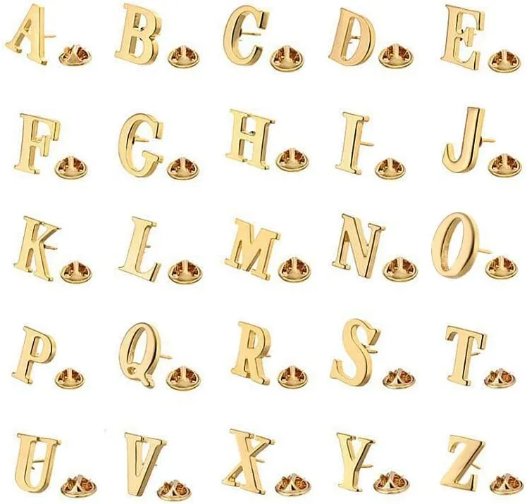 A-Z 26 English Letter Golden or Steel Color Small Brooch Alloy Pin Men Women Badge Jewelry Gift