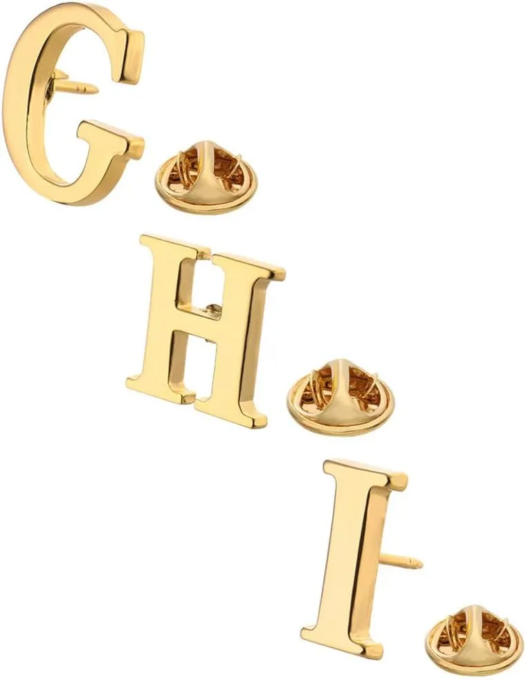 A-Z 26 English Letter Golden or Steel Color Small Brooch Alloy Pin Men Women Badge Jewelry Gift