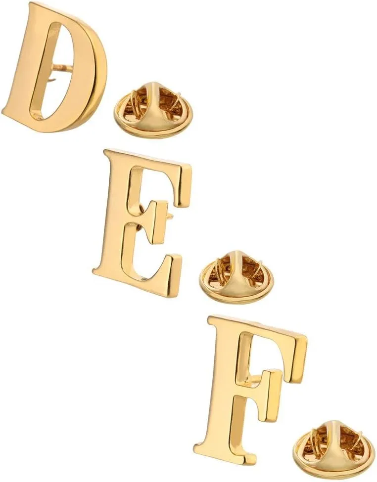 A-Z 26 English Letter Golden or Steel Color Small Brooch Alloy Pin Men Women Badge Jewelry Gift