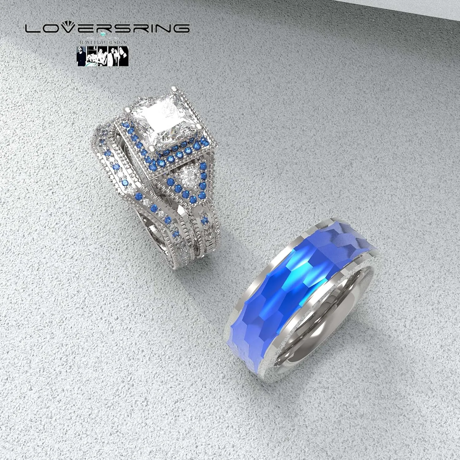 Adjustable size Bridal sets Wedding Ring Sets His And Hers Promise Ring Couples Bridal Sets Women 925 Sterling Silver Square Cz Man Titanium Wedding Band