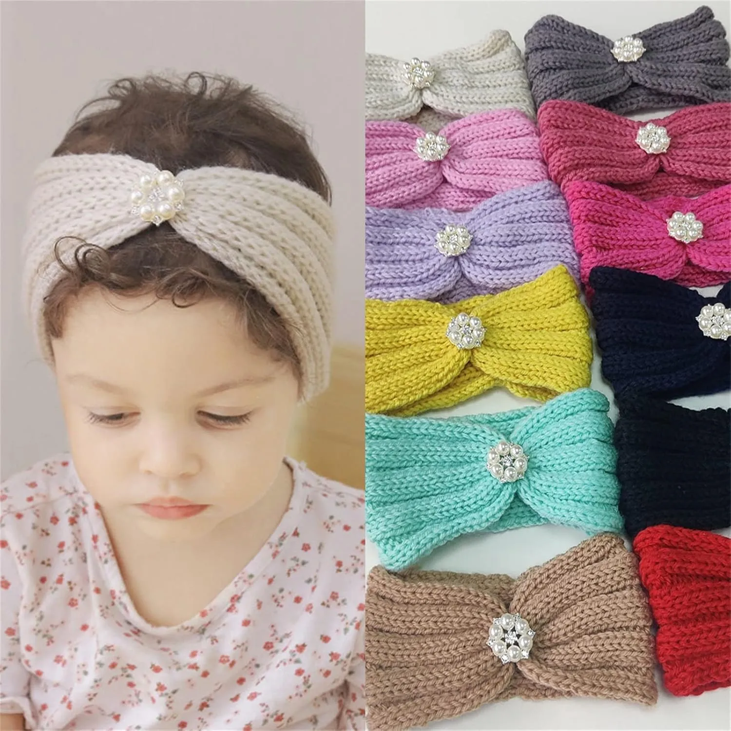 Baby Girl Bows and Headbands Girl Headband Baby Girls Headband Newborn Headbands with Bow Baby-Shower Gift (F, One Size)