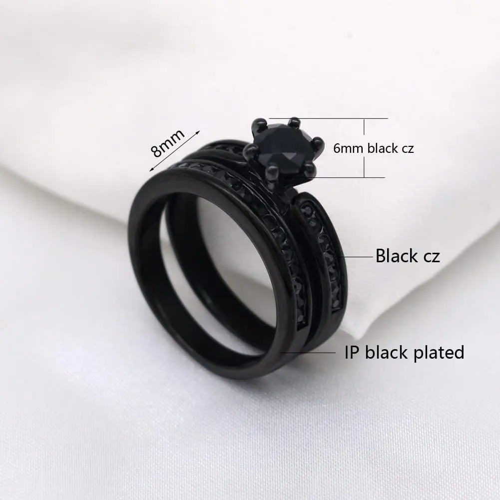 Bridal Sets Black Gold Plated Womens Wedding Ring Sets Green Cz Engagement Ring 2pcs Wedding Band