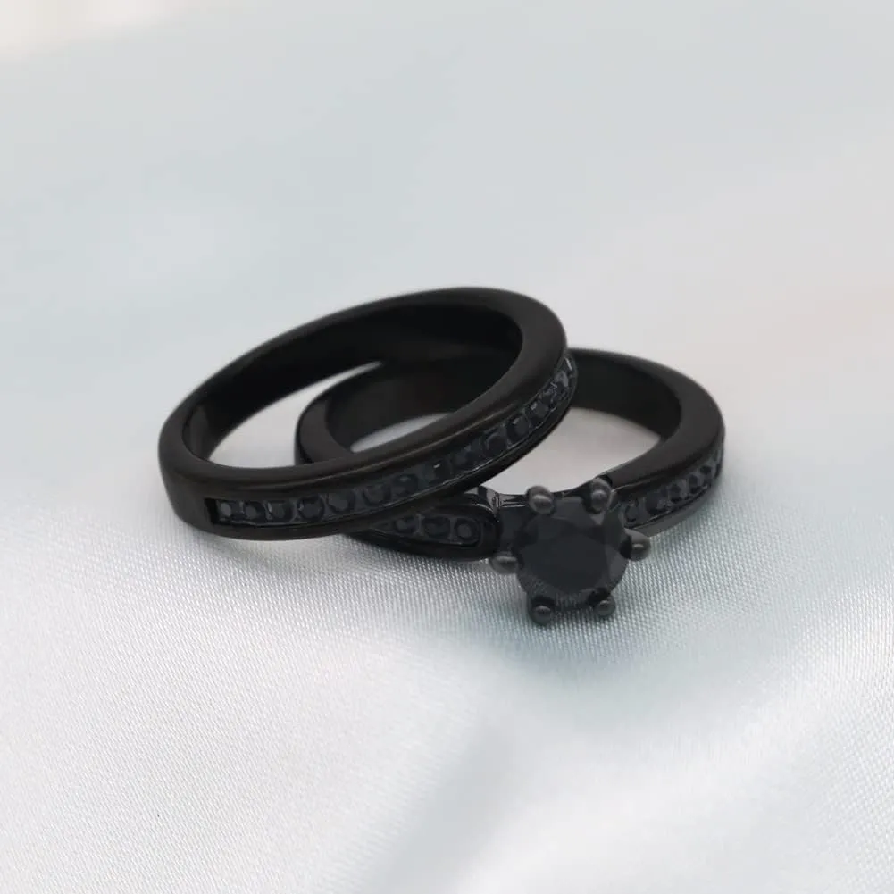 Bridal Sets Black Gold Plated Womens Wedding Ring Sets Green Cz Engagement Ring 2pcs Wedding Band