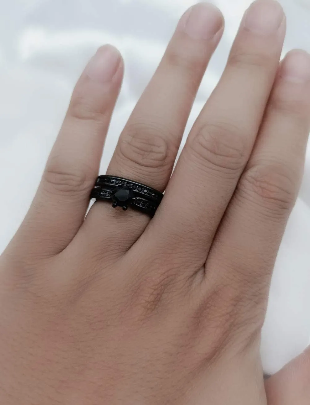 Bridal Sets Black Gold Plated Womens Wedding Ring Sets Green Cz Engagement Ring 2pcs Wedding Band