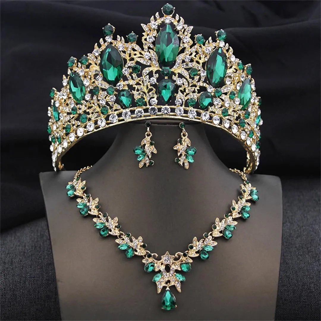 Bridal Tiaras Set Crystal Crown Bridal Jewelry Sets For Women Prom Wedding Dress Necklace Earrings Costume Accessories