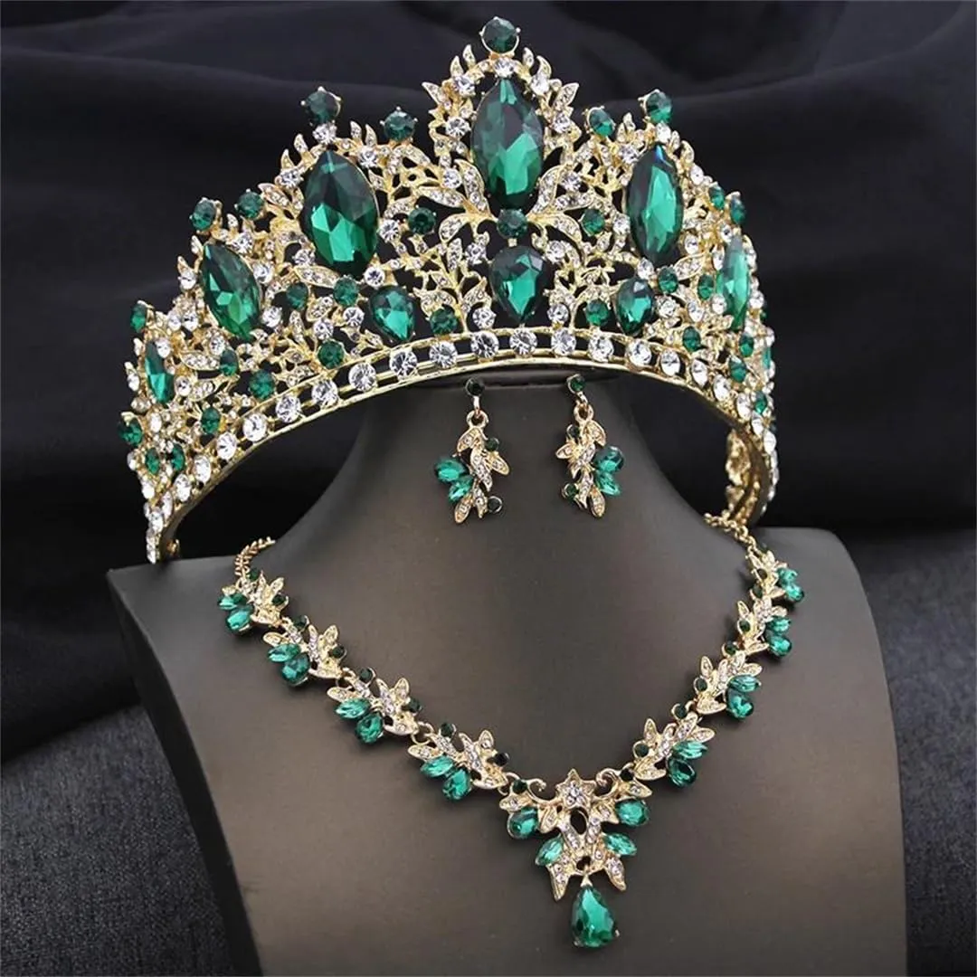 Bridal Tiaras Set Crystal Crown Bridal Jewelry Sets For Women Prom Wedding Dress Necklace Earrings Costume Accessories