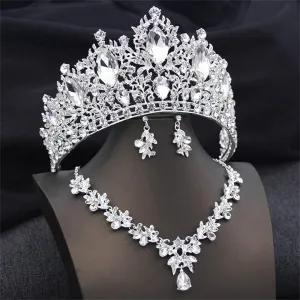 Bridal Tiaras Set Crystal Crown Bridal Jewelry Sets For Women Prom Wedding Dress Necklace Earrings Costume Accessories