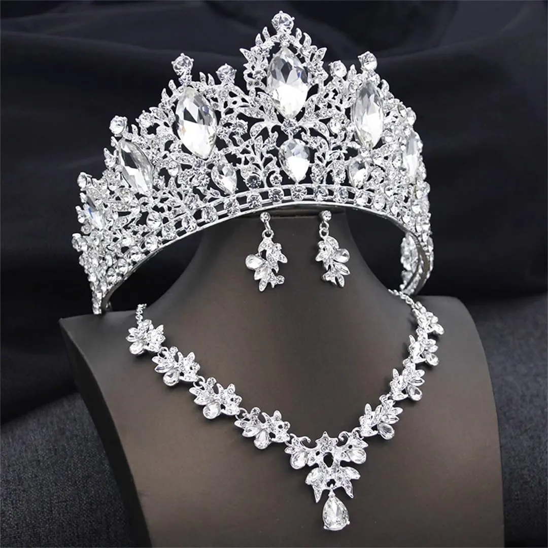 Bridal Tiaras Set Crystal Crown Bridal Jewelry Sets For Women Prom Wedding Dress Necklace Earrings Costume Accessories