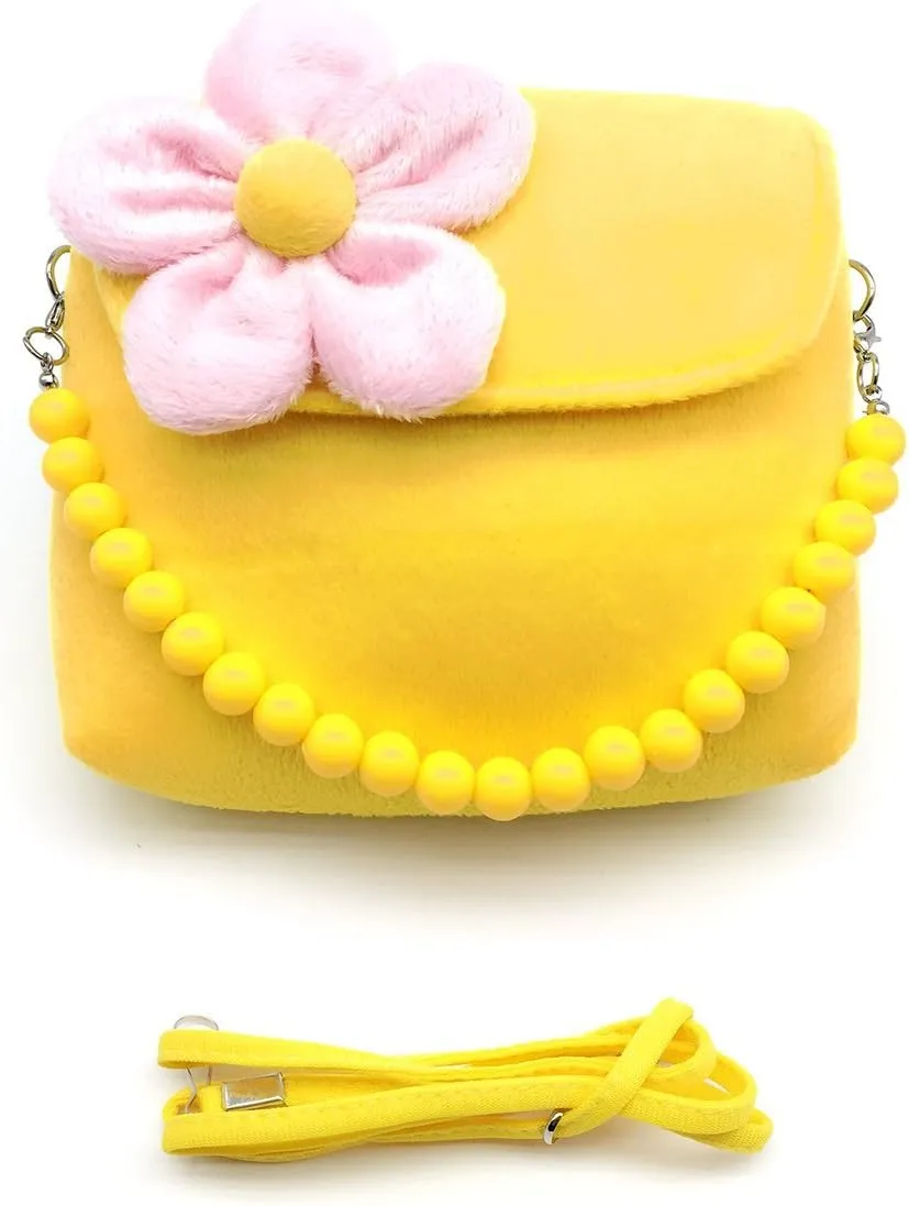Elesa Miracle Little Girl Bag Beauty Set Plush Handbag   Flower-Shaped Clip-on Earrings   Necklace and Bracelet Set (Yellow)