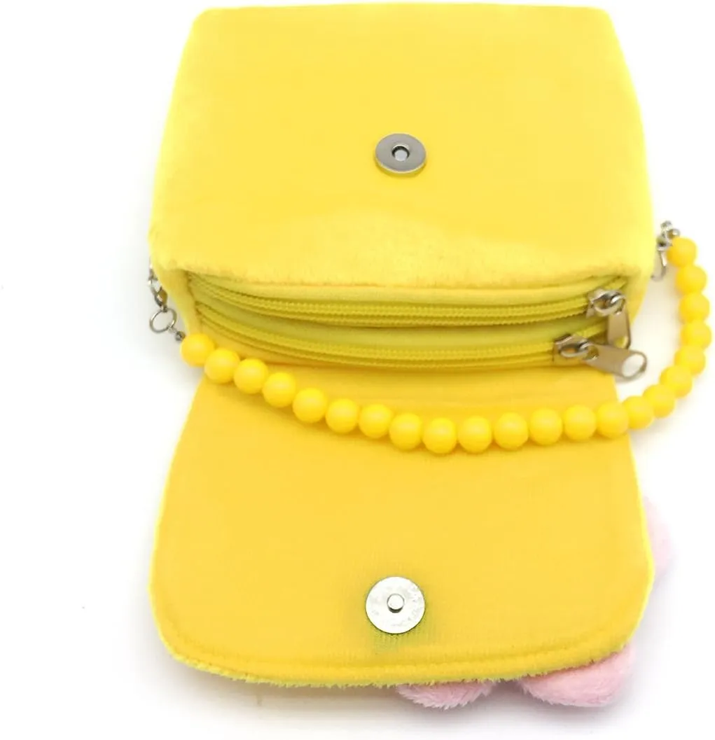 Elesa Miracle Little Girl Bag Beauty Set Plush Handbag   Flower-Shaped Clip-on Earrings   Necklace and Bracelet Set (Yellow)