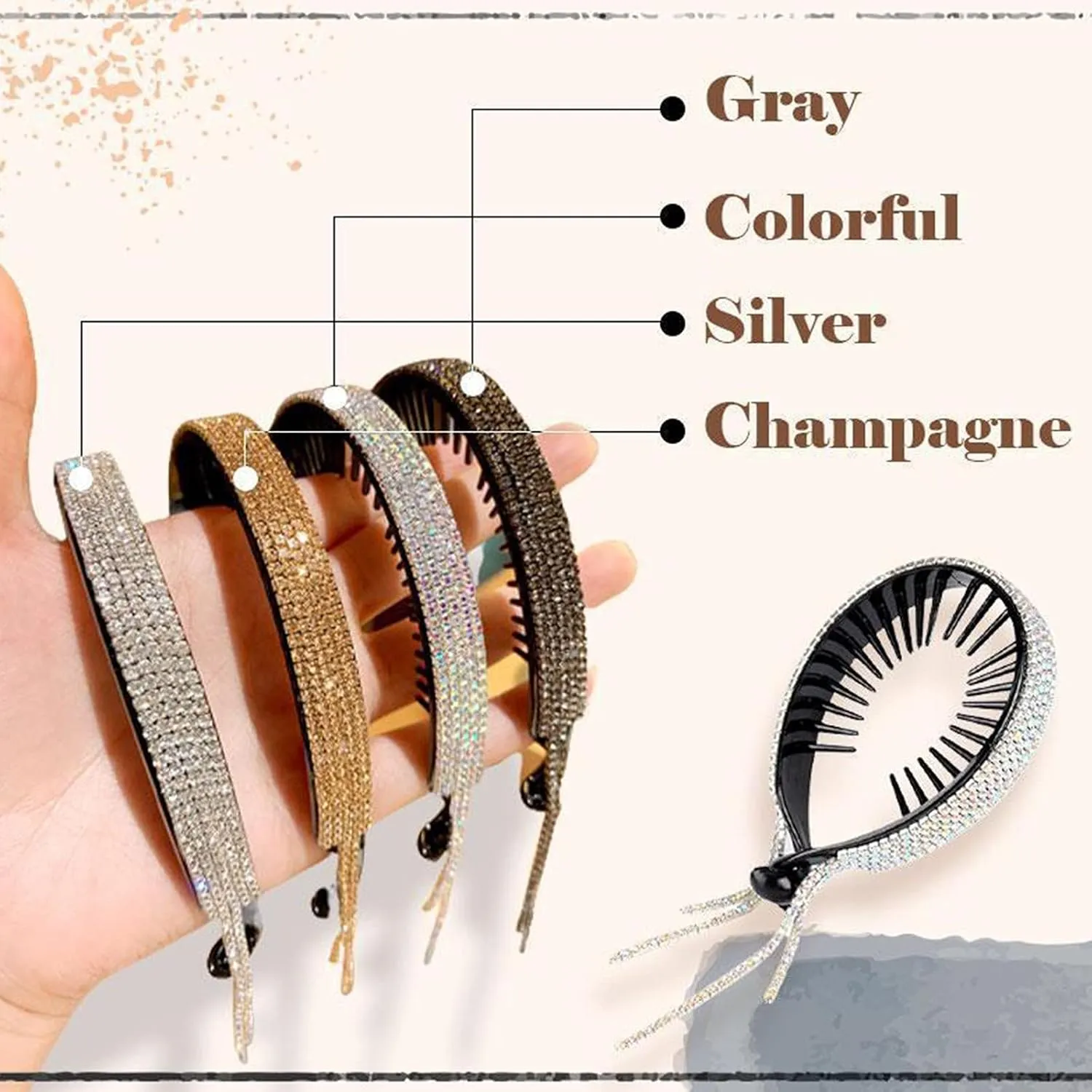 Fashion Headbands for Women Pearls Rhinestones Headbands Tassel Hair Clip Gifts for Women (D, One Size)