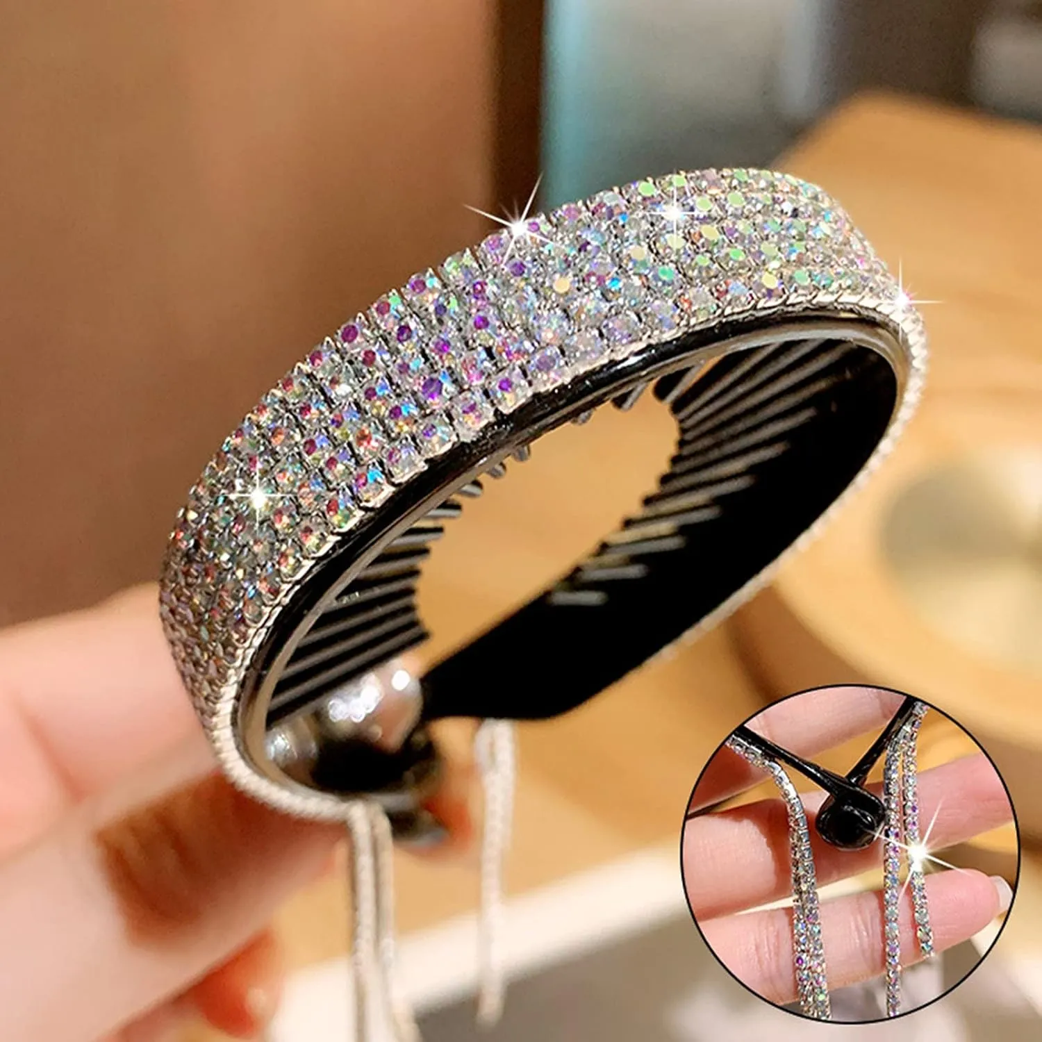 Fashion Headbands for Women Pearls Rhinestones Headbands Tassel Hair Clip Gifts for Women (D, One Size)