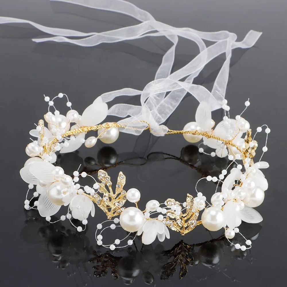 Flower Girl Hair Accessories for Girls: Pearl Headband, Floral Crown for Weddings