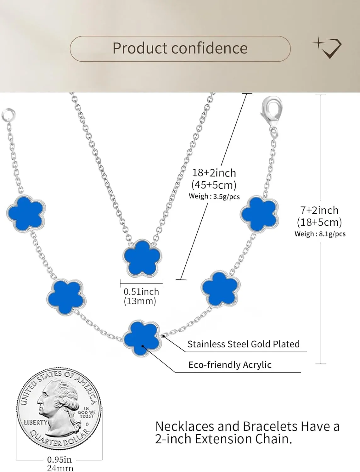Four Leaf Clover Necklace and Bracelet Set for Women Lucky Flower 14K Gold Jewelry