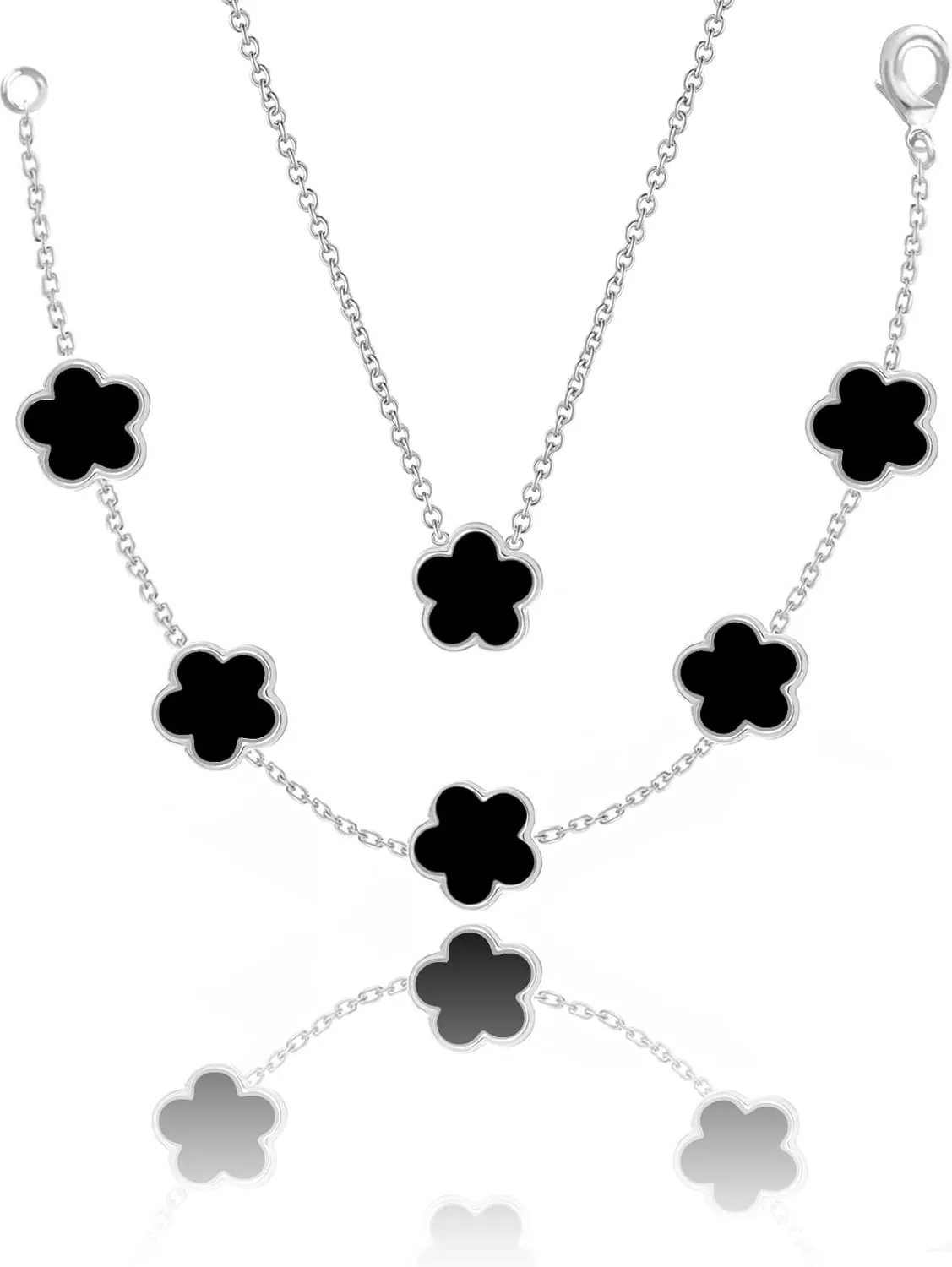 Four Leaf Clover Necklace and Bracelet Set for Women Lucky Flower 14K Gold Jewelry