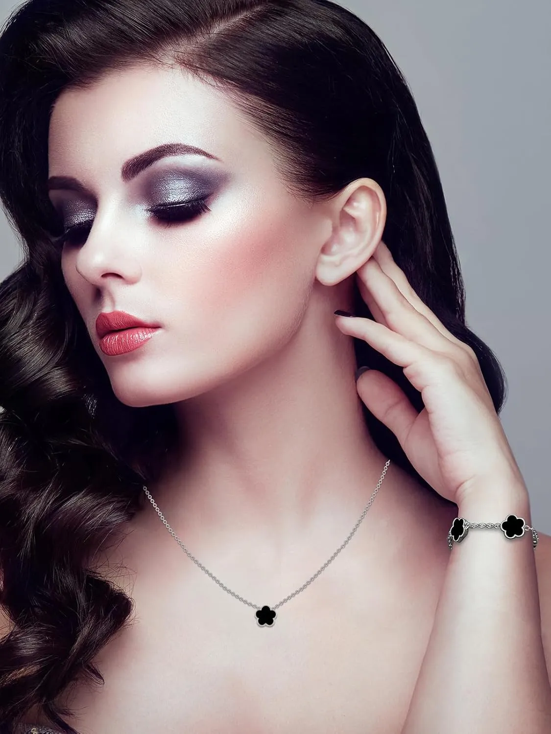 Four Leaf Clover Necklace and Bracelet Set for Women Lucky Flower 14K Gold Jewelry