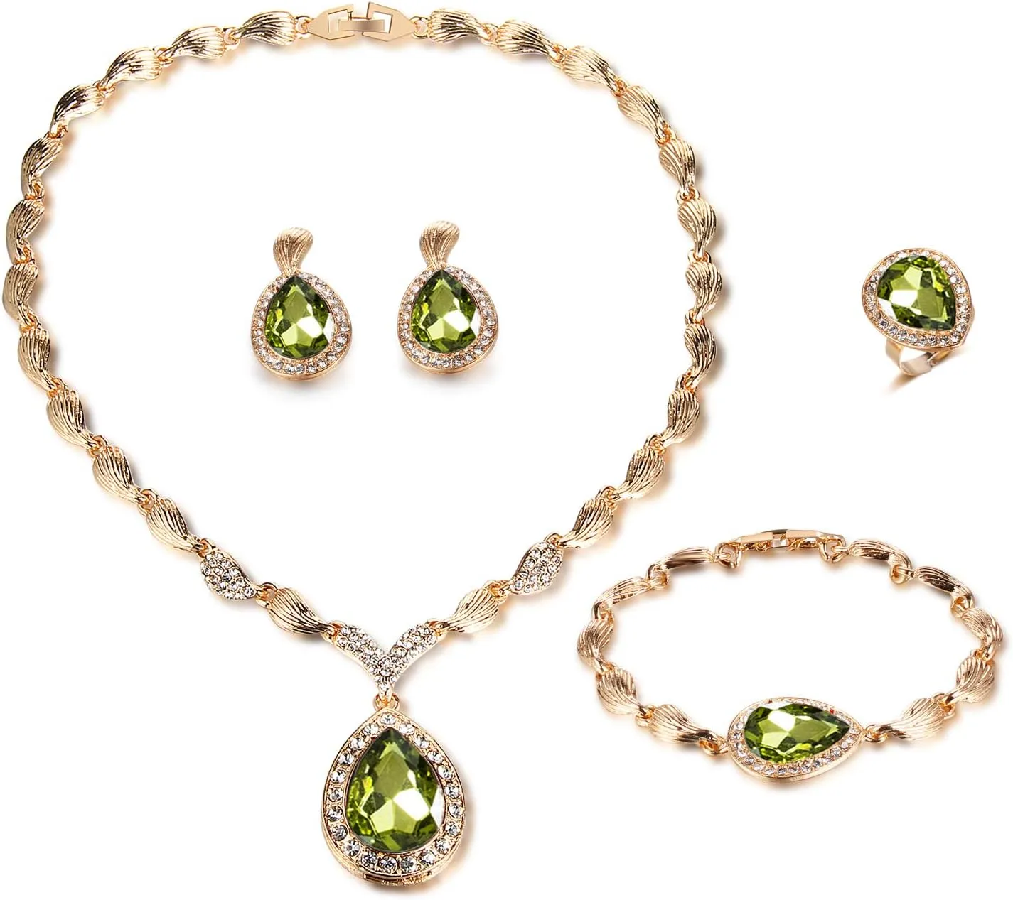 FUNOJOY Womens Luxury Africa Dubai 18k Gold Plated Jewelry Sets Wedding Rhinestone Crystal Bib Statement Necklace Earrings Set for Brides Party Prom