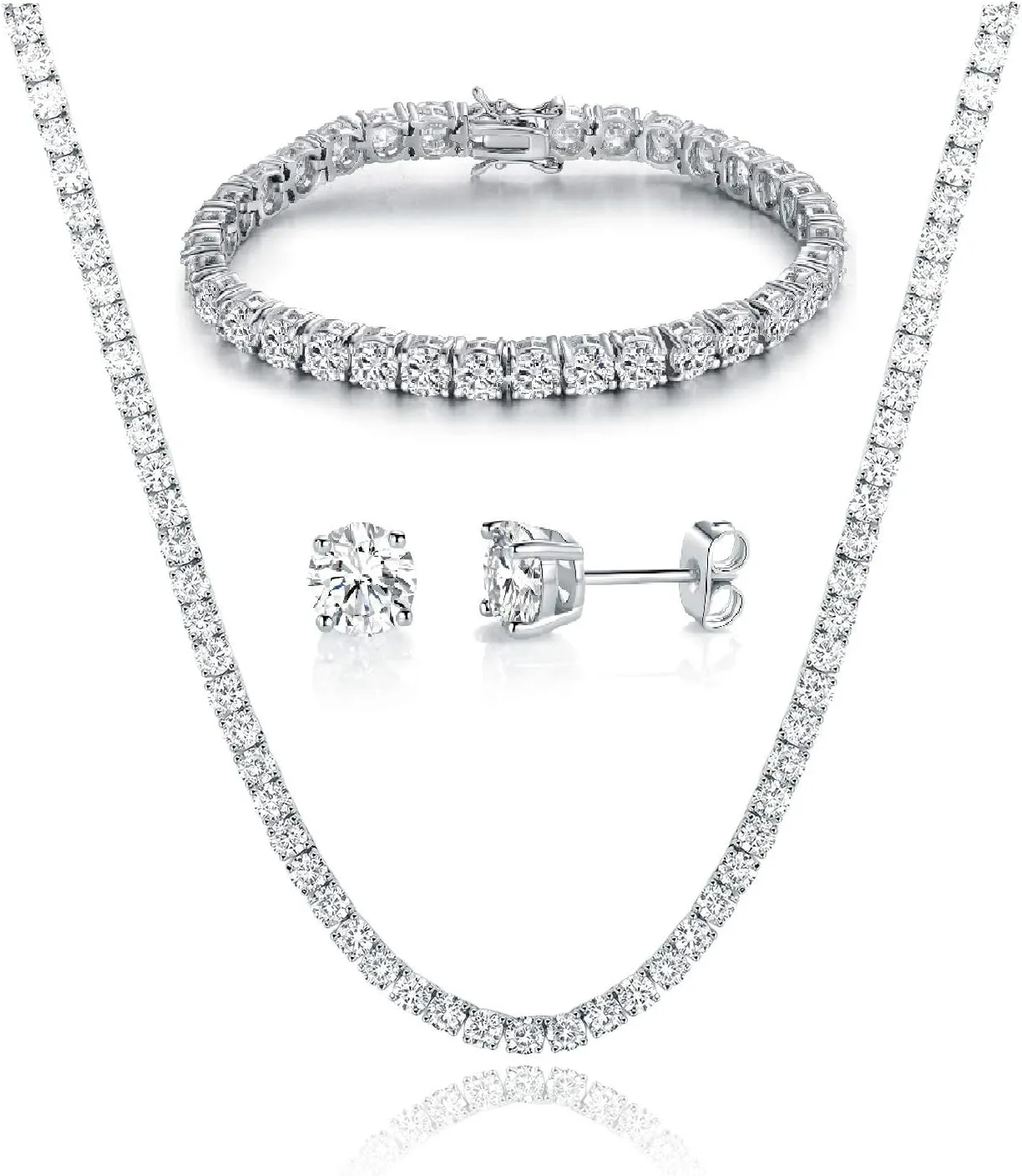 Gemsme 18K Yellow Gold/White Gold Plated Wedding Jewelry Set Tennis Necklace/Bracelet/Earrings Sets Pack of 3