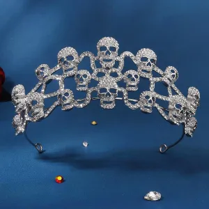 Hair Jewelry Crown Tiaras for Women Fashion Skull Crown Halloween Jewelry for Women Girls Princess Party Cospaly Headbands Rhinestone Tiaras Silver Color Hairbands Color : N8, Size : Tiar