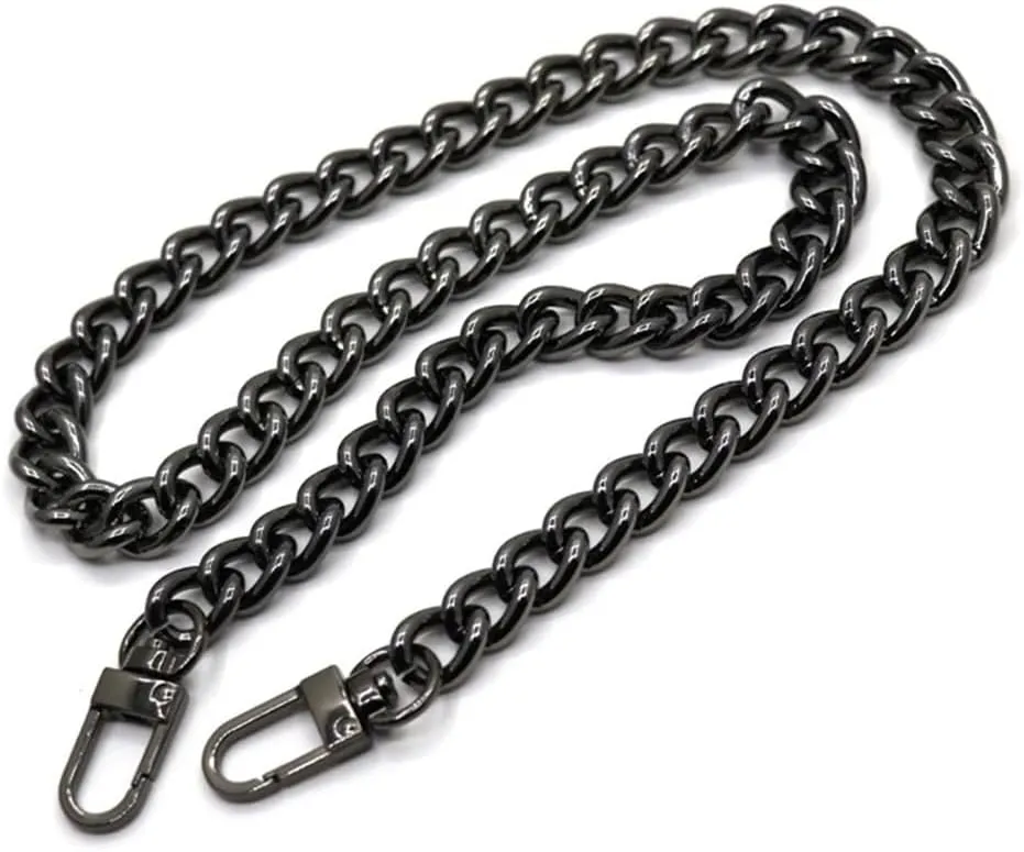 Handbag Strap Aluminum Chains Gold, Silver, Gun Black 10mm Replacement Purse Chain Shoulder Crossbody Bag Chain Straps Bag Straps for Handbags(Black,100cm)