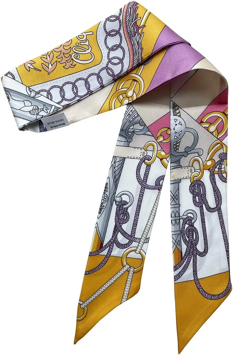 JERLA 100% Mulberry silk Scarf Head Hair Ribbon Handbag Handle wrap Tie Bundle Neckerchief Scarf for women men