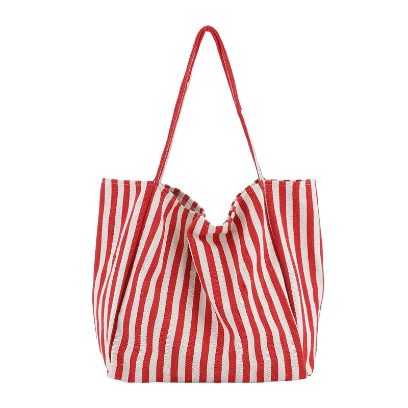 K-style Chic Casual Versatile Contrast Color Striped Tote
