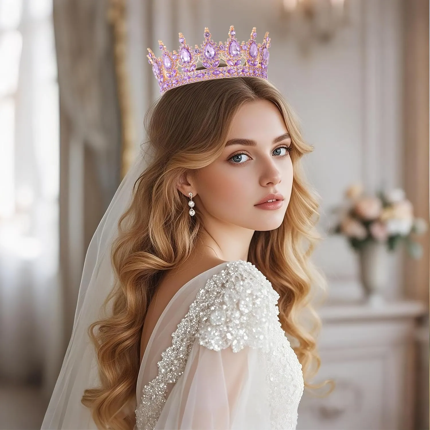 Kamirola -Full Round Queen Crowns Rhinestone Wedding Crowns and Tiaras for Women Costume Party Hair Accessories Princess Birthday Crystal Bridal Crowns for Prom Birthday Costume Party TR 71