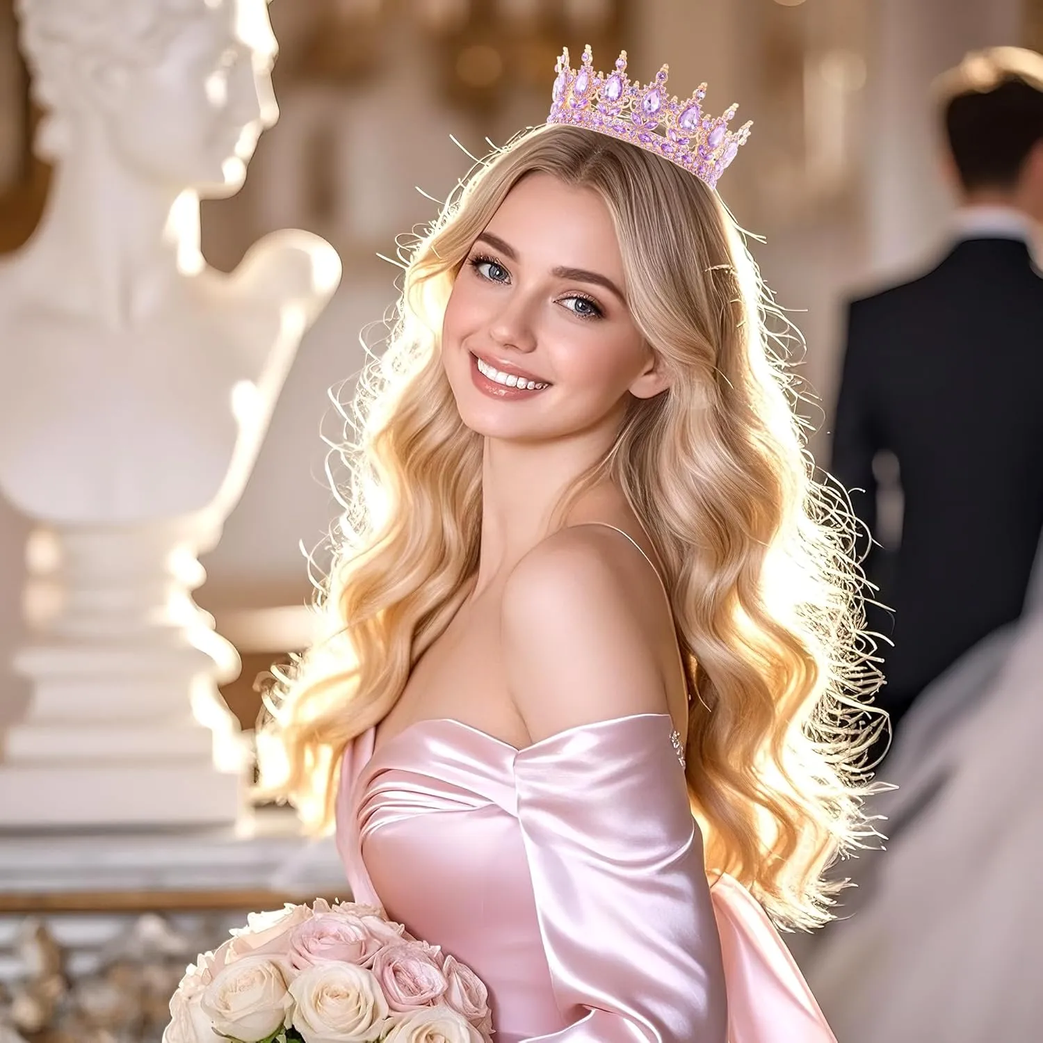Kamirola -Full Round Queen Crowns Rhinestone Wedding Crowns and Tiaras for Women Costume Party Hair Accessories Princess Birthday Crystal Bridal Crowns for Prom Birthday Costume Party TR 71