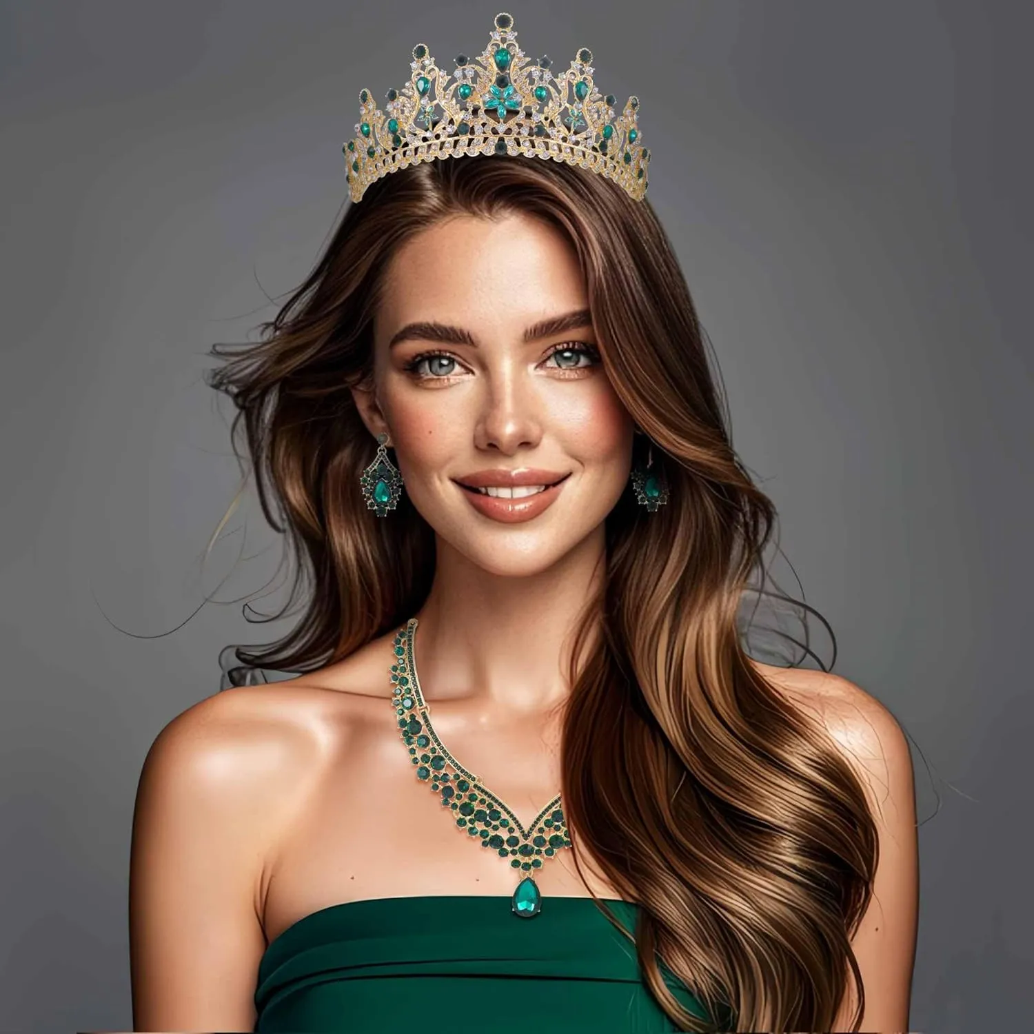 Kamirola Tiaras and Crowns for Women,Tiaras Earrings Necklace, Crystal Bridal Jewelry Set, Costume Party Halloween Prom Pageant Jewelry for Women Girls(TR42)