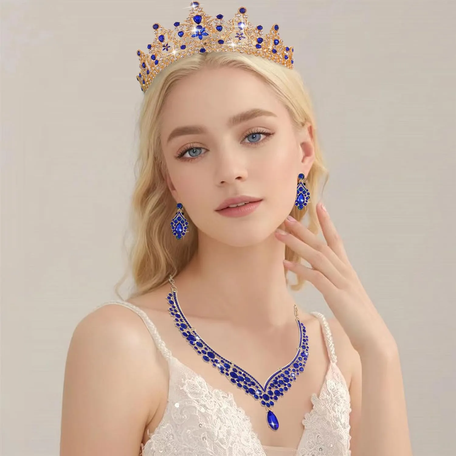 Kamirola Tiaras and Crowns for Women,Tiaras Earrings Necklace, Crystal Bridal Jewelry Set, Costume Party Halloween Prom Pageant Jewelry for Women Girls(TR42)