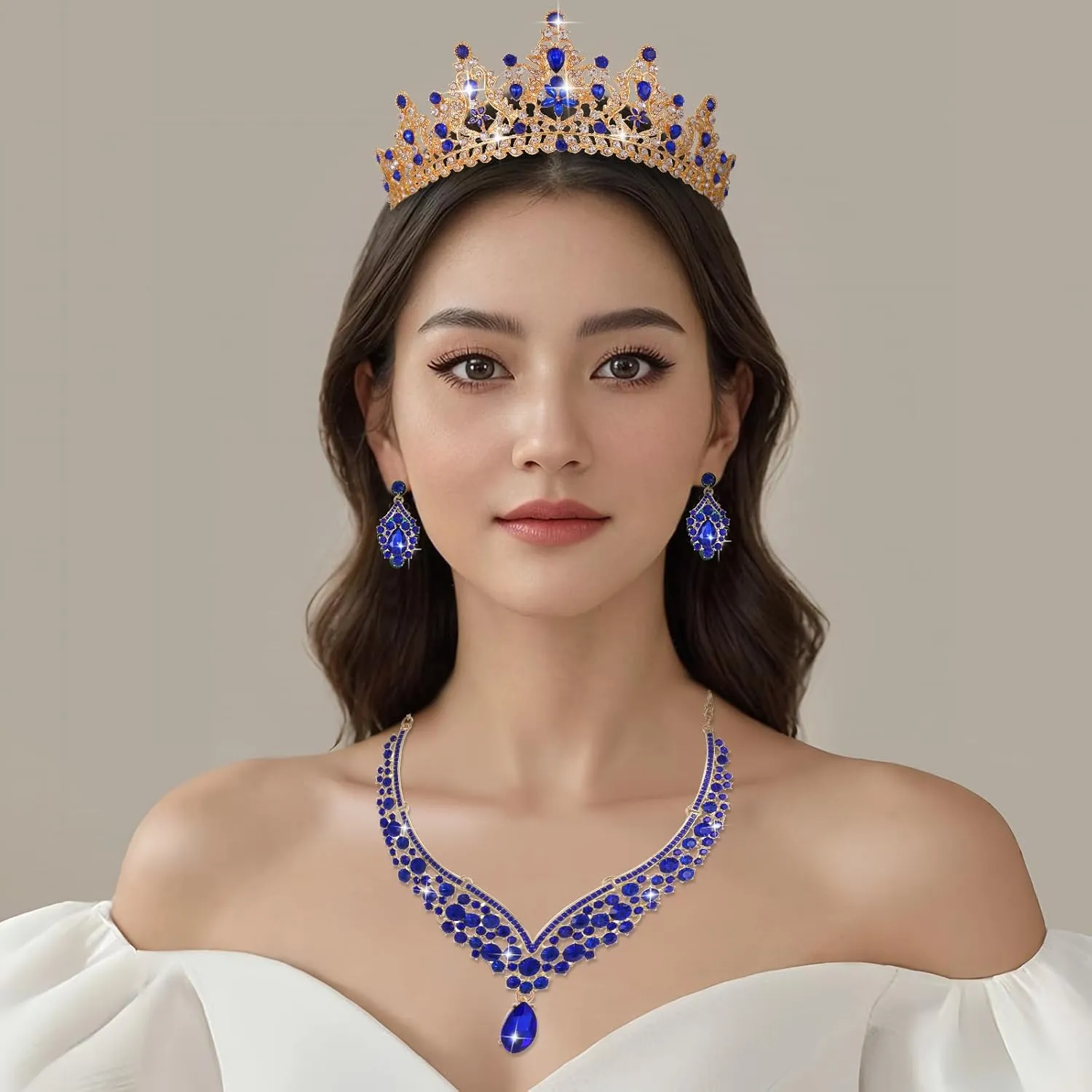 Kamirola Tiaras and Crowns for Women,Tiaras Earrings Necklace, Crystal Bridal Jewelry Set, Costume Party Halloween Prom Pageant Jewelry for Women Girls(TR42)