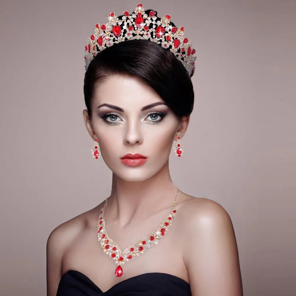 Kamirola Tiaras and Crowns for Women,Tiaras Earrings Necklace, Crystal Bridal Jewelry Set, Costume Party Halloween Prom Pageant Jewelry for Women (TR22)