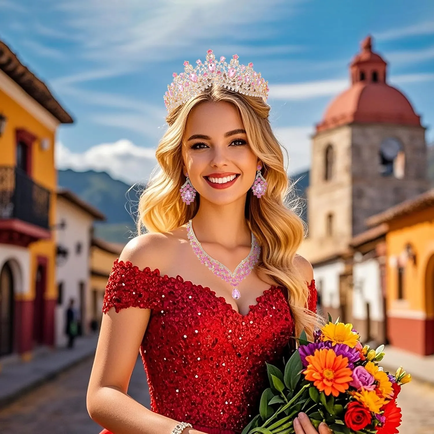 Kamirola Tiaras and Crowns for Women,Tiaras Earrings Necklace, Crystal Bridal Jewelry Set, Costume Party Halloween Prom Pageant Jewelry for Women (TR22)