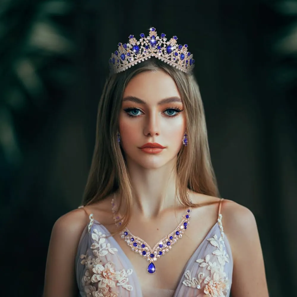 Kamirola Tiaras and Crowns for Women,Tiaras Earrings Necklace, Crystal Bridal Jewelry Set, Costume Party Halloween Prom Pageant Jewelry for Women (TR22)