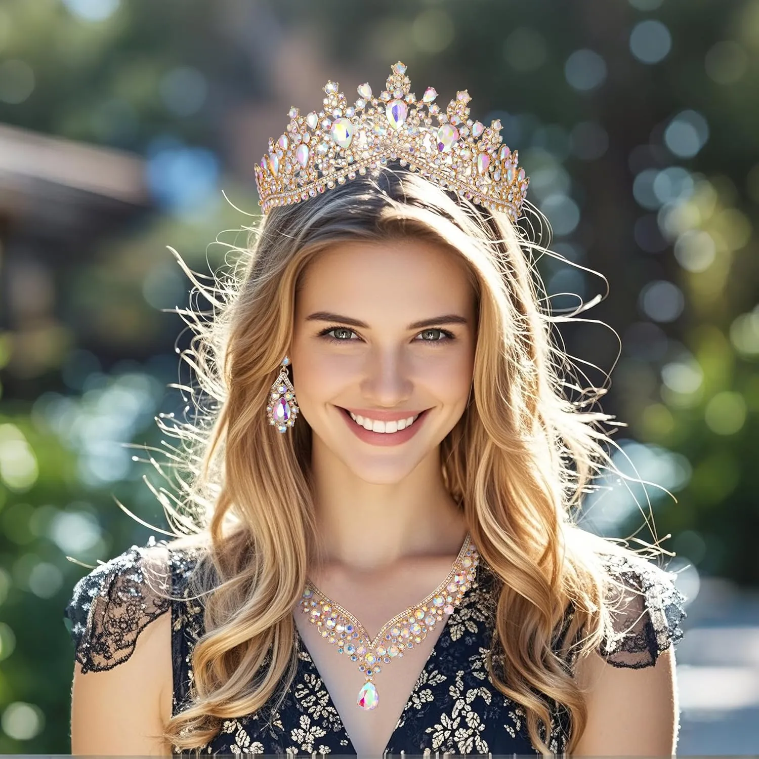 Kamirola Tiaras and Crowns for Women,Tiaras Earrings Necklace, Crystal Bridal Jewelry Set, Costume Party Halloween Prom Pageant Jewelry for Women (TR22)