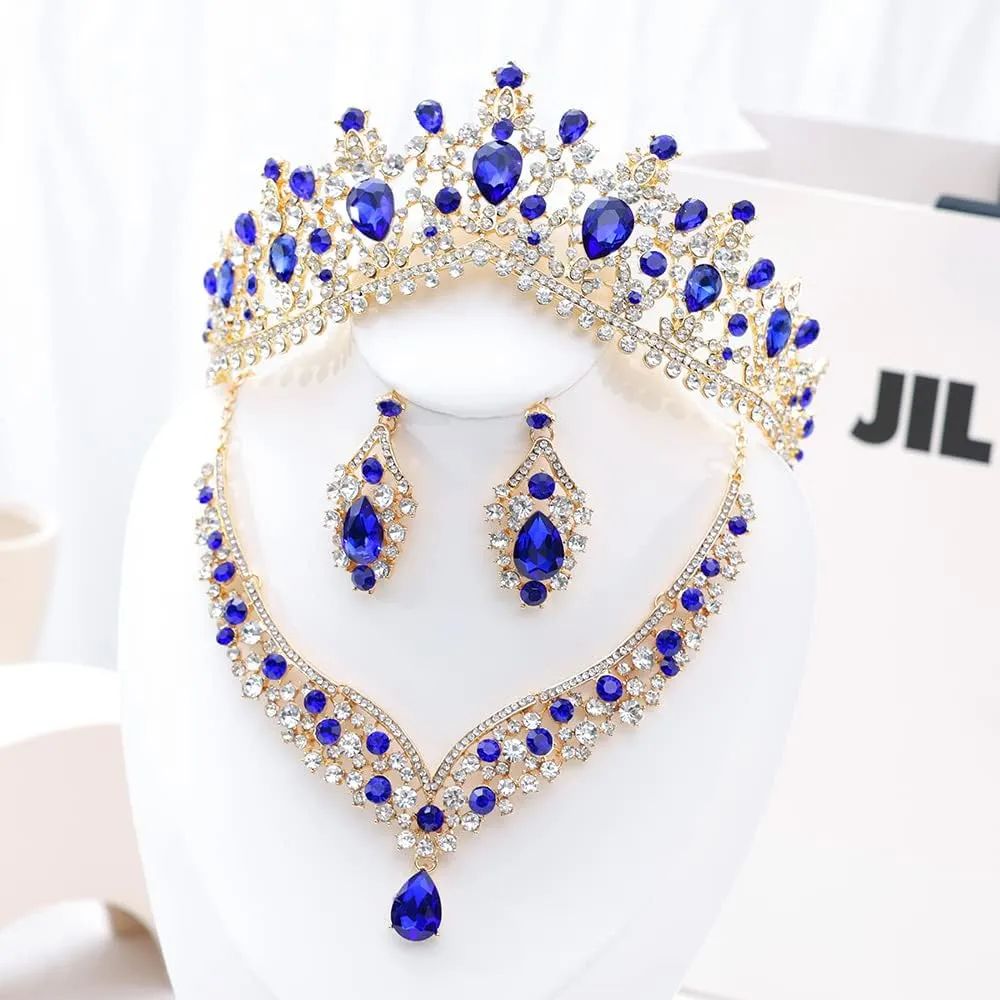Kamirola Tiaras and Crowns for Women,Tiaras Earrings Necklace, Crystal Bridal Jewelry Set, Costume Party Halloween Prom Pageant Jewelry for Women (TR22)