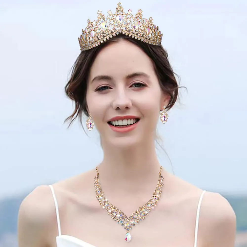 Kamirola Tiaras and Crowns for Women,Tiaras Earrings Necklace, Crystal Bridal Jewelry Set, Costume Party Halloween Prom Pageant Jewelry for Women (TR22)