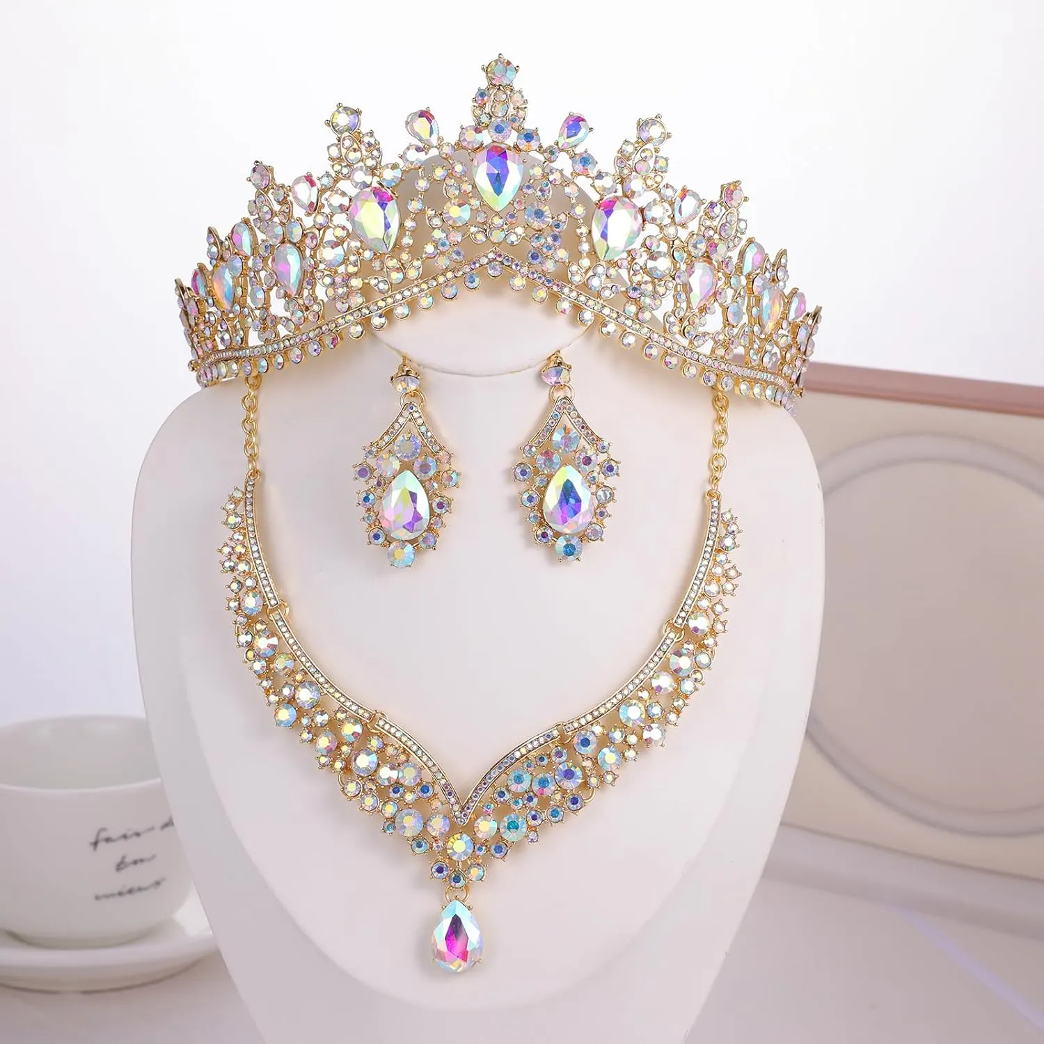 Kamirola Tiaras and Crowns for Women,Tiaras Earrings Necklace, Crystal Bridal Jewelry Set, Costume Party Halloween Prom Pageant Jewelry for Women (TR22)