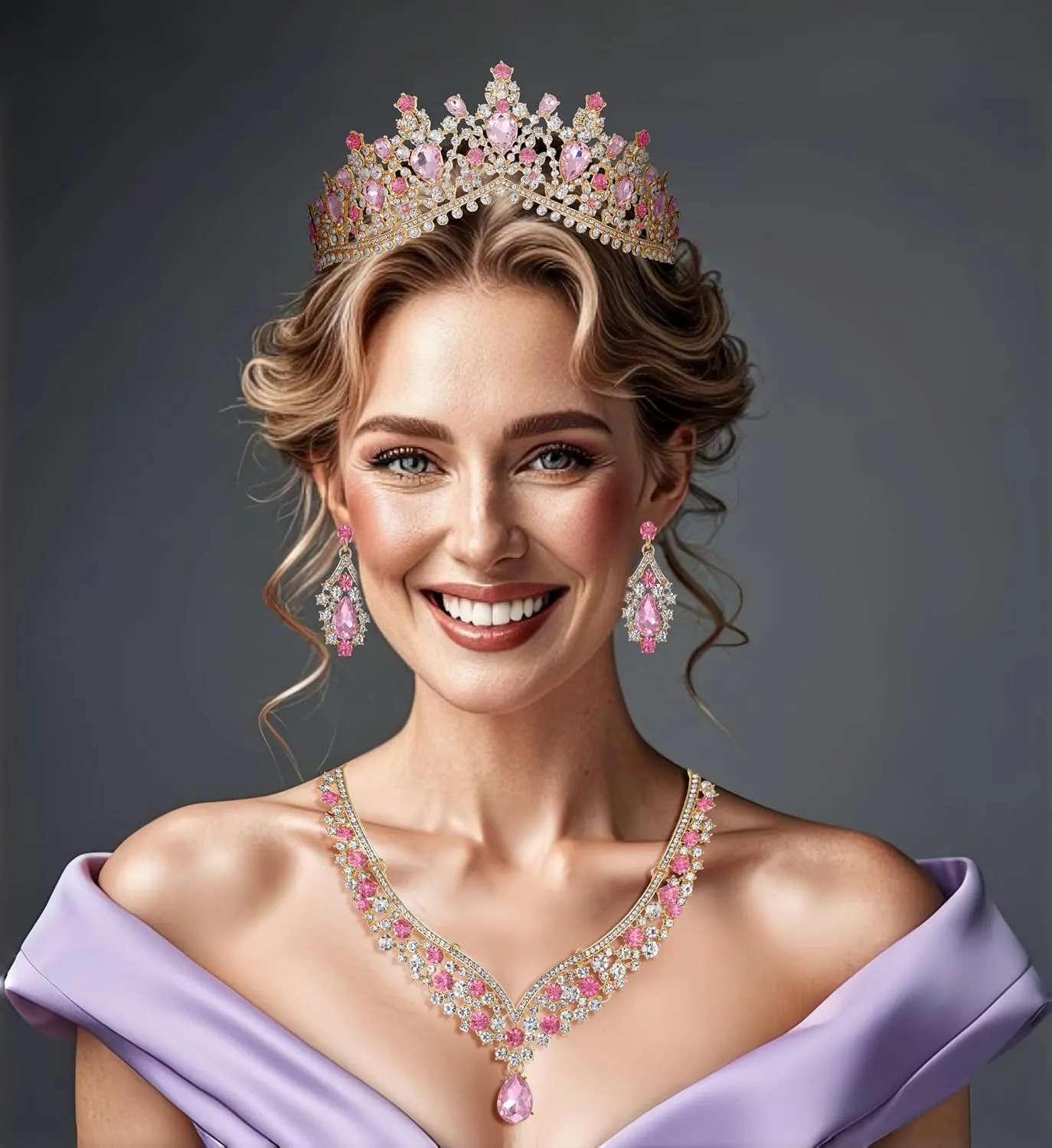Kamirola Tiaras and Crowns for Women,Tiaras Earrings Necklace, Crystal Bridal Jewelry Set, Costume Party Halloween Prom Pageant Jewelry for Women (TR22)