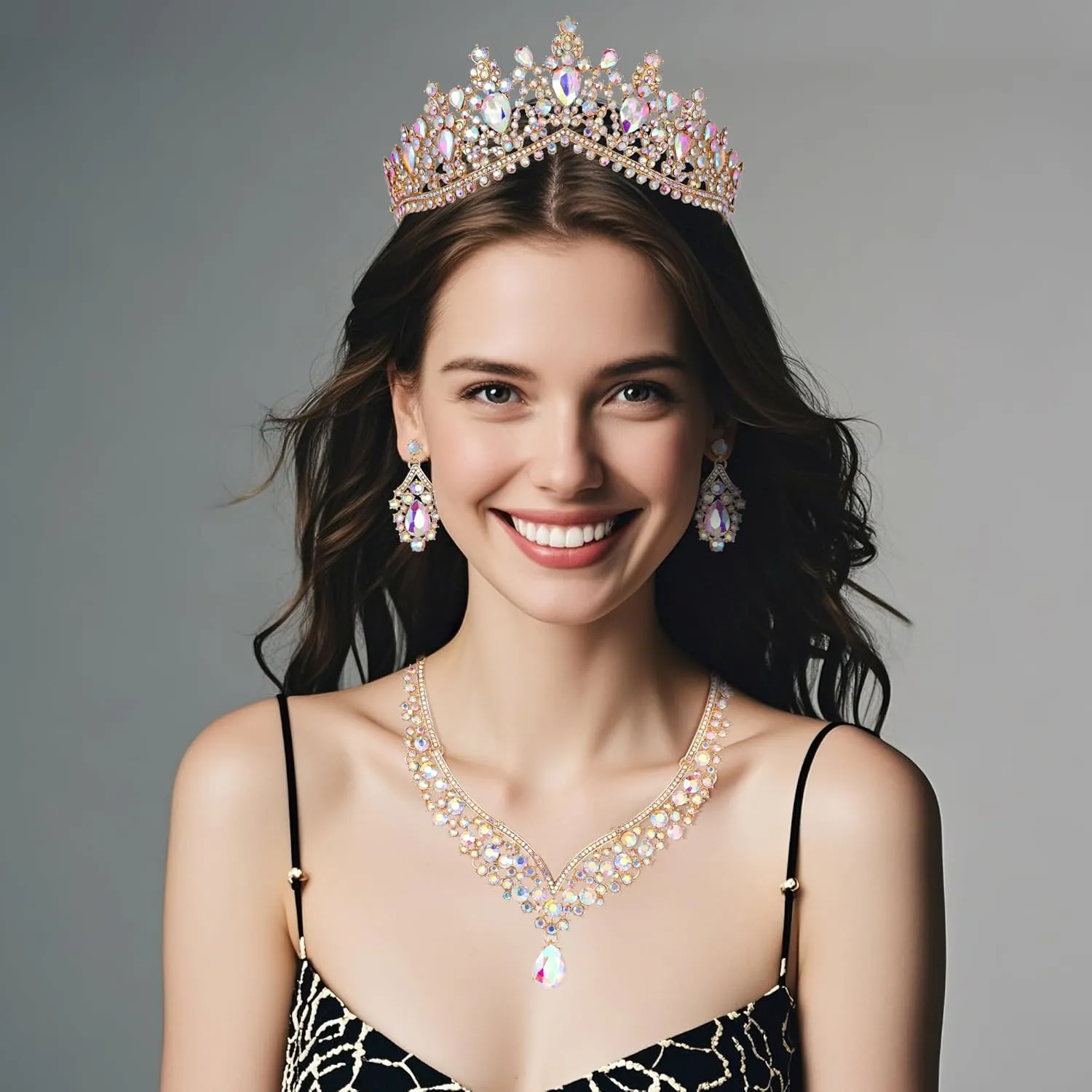 Kamirola Tiaras and Crowns for Women,Tiaras Earrings Necklace, Crystal Bridal Jewelry Set, Costume Party Halloween Prom Pageant Jewelry for Women (TR22)