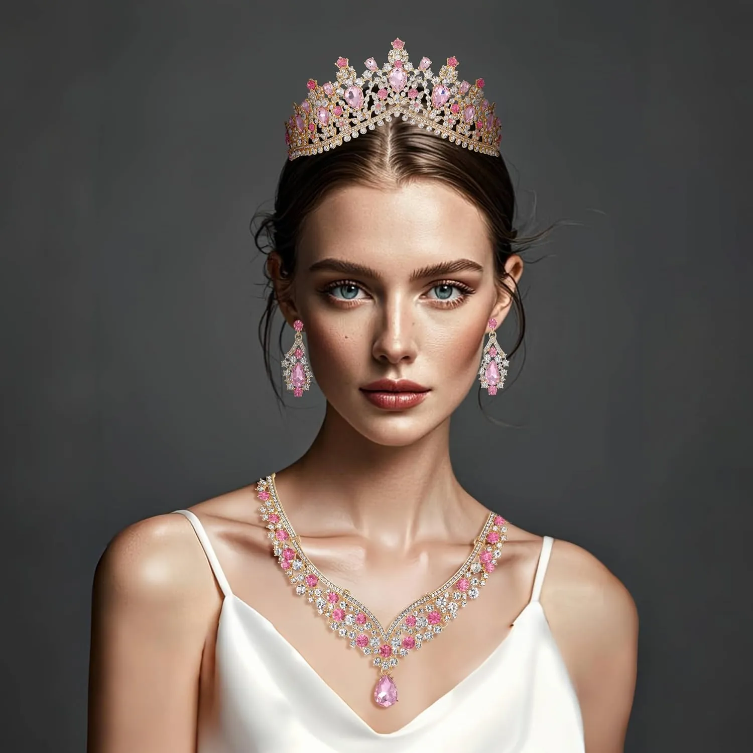 Kamirola Tiaras and Crowns for Women,Tiaras Earrings Necklace, Crystal Bridal Jewelry Set, Costume Party Halloween Prom Pageant Jewelry for Women (TR22)