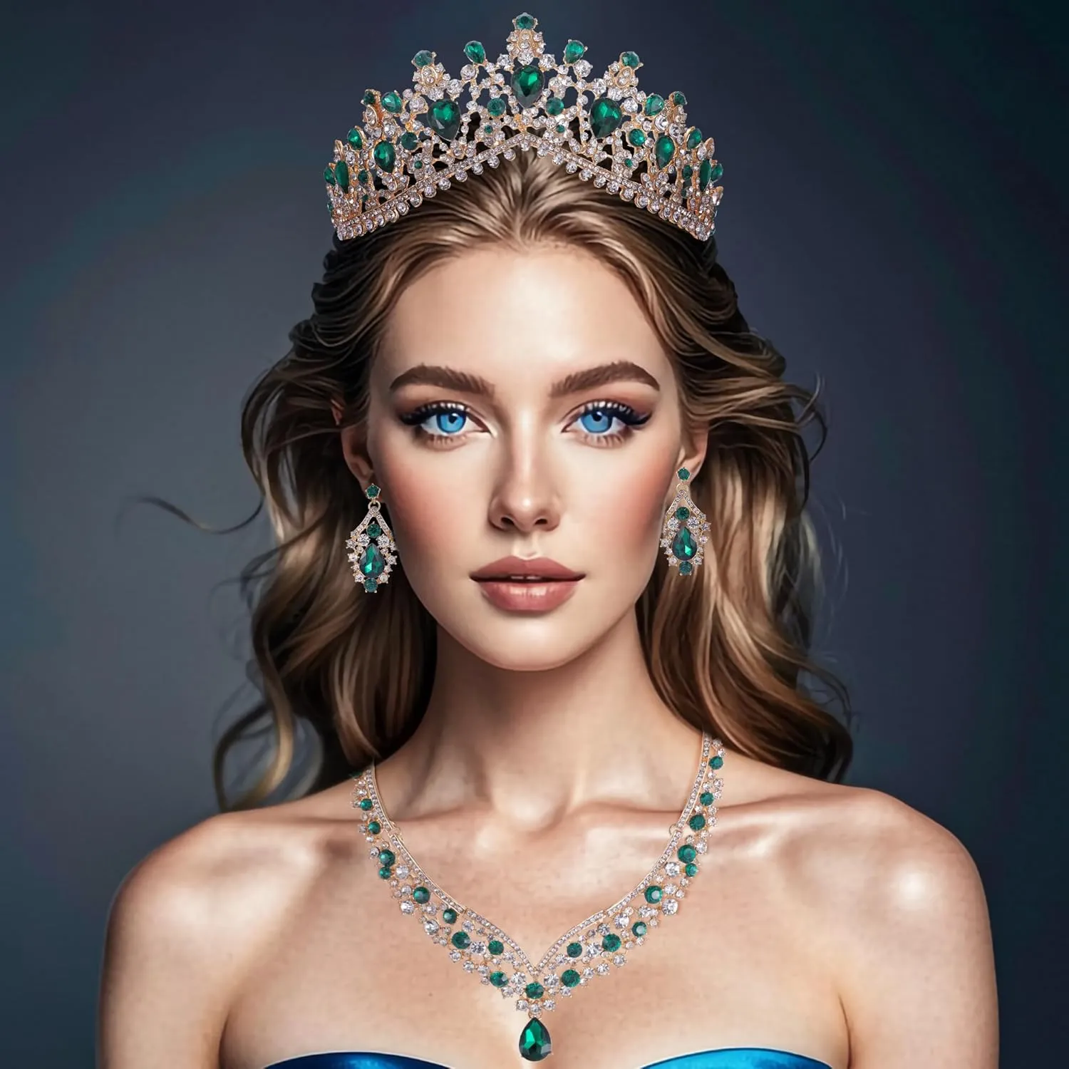 Kamirola Tiaras and Crowns for Women,Tiaras Earrings Necklace, Crystal Bridal Jewelry Set, Costume Party Halloween Prom Pageant Jewelry for Women (TR22)
