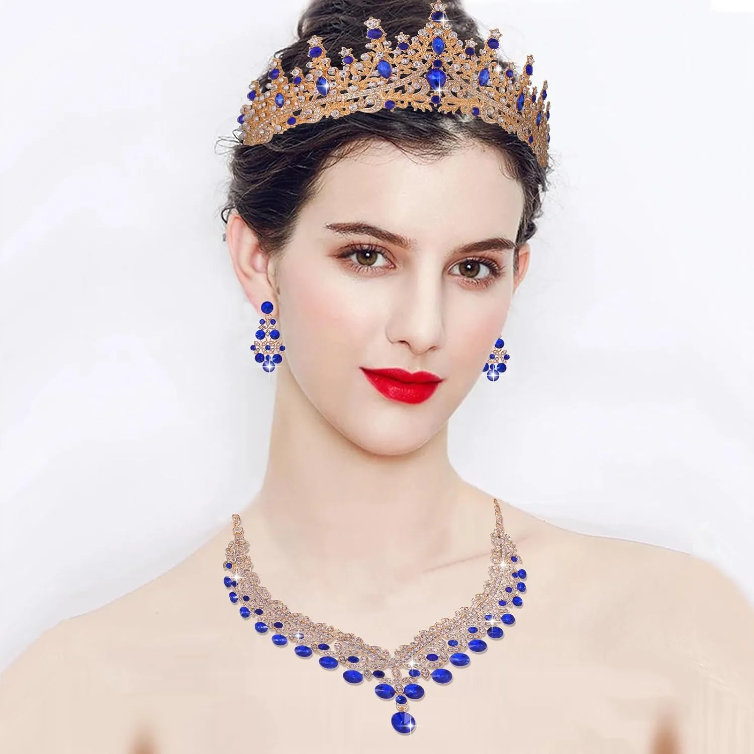 Kamirola Tiaras and Crowns for Women,Tiaras Earrings Necklace, Crystal Bridal Jewelry Set, Costume Party Halloween Prom Pageant Jewelry for Women(TR43)