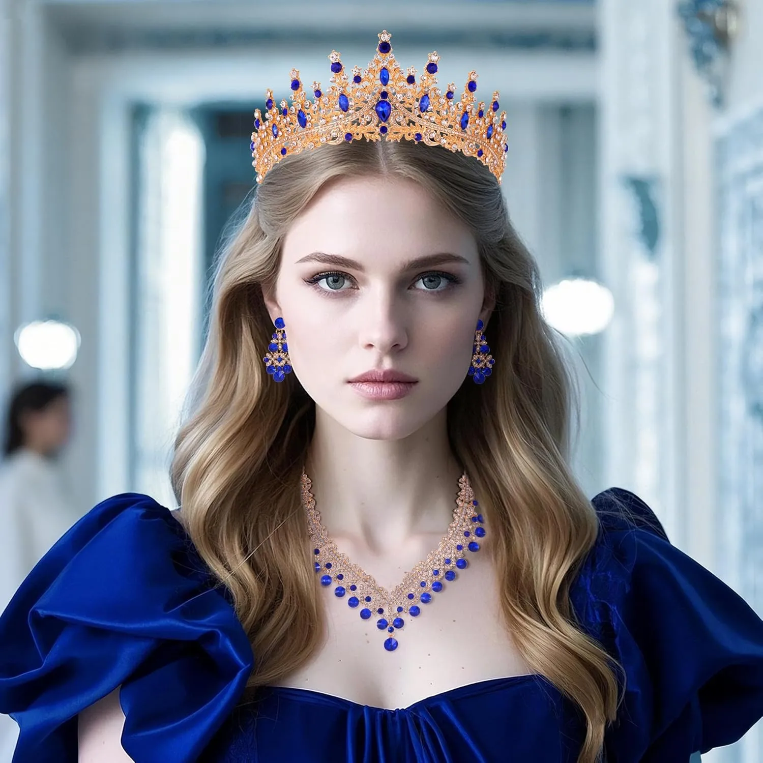 Kamirola Tiaras and Crowns for Women,Tiaras Earrings Necklace, Crystal Bridal Jewelry Set, Costume Party Halloween Prom Pageant Jewelry for Women(TR43)
