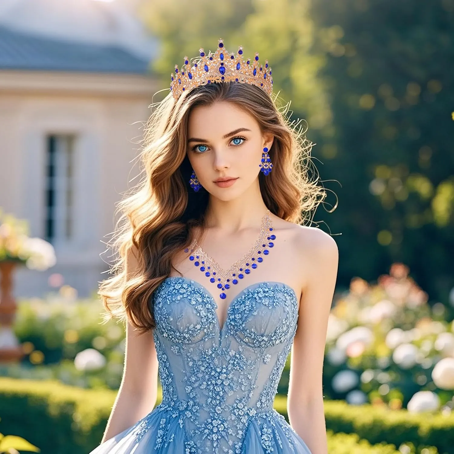 Kamirola Tiaras and Crowns for Women,Tiaras Earrings Necklace, Crystal Bridal Jewelry Set, Costume Party Halloween Prom Pageant Jewelry for Women(TR43)